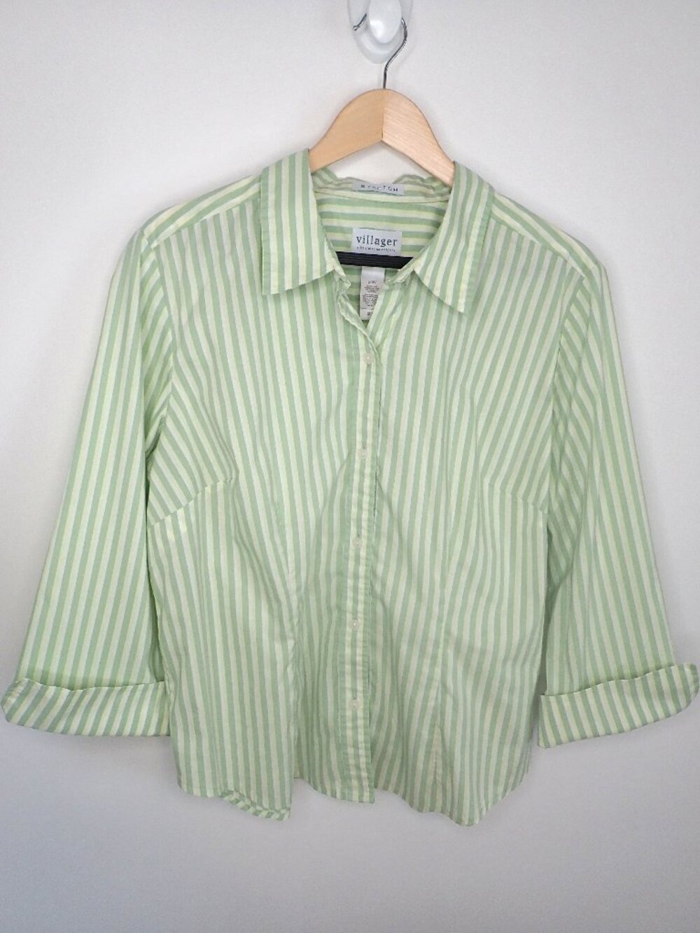 Villager by Liz Claiborne Womens Striped Stretch Button Up Shirt Sz 20W
